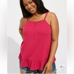 TORRID Texture Knit Woven Eyelet Square Neck Swing Tank Size 3X NWT